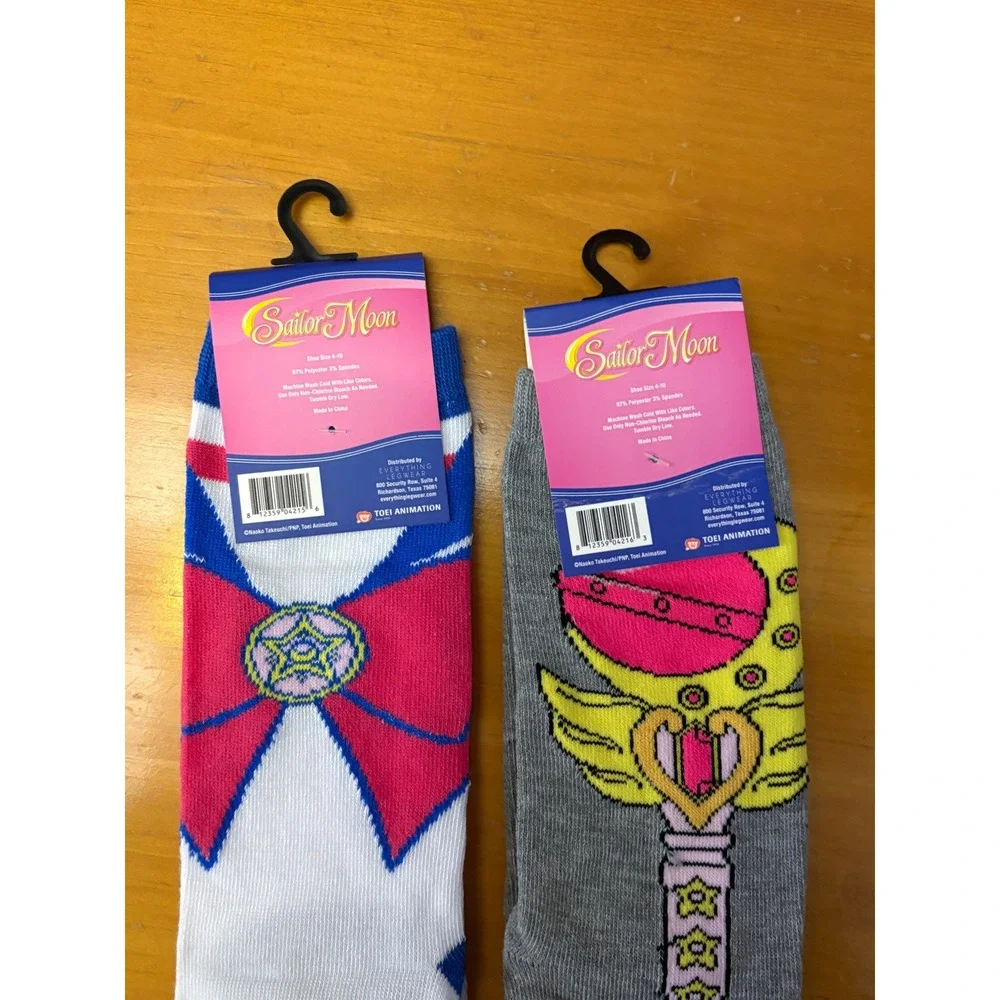 Sailor Moon Crew Socks Bundle 2 Pairs Moon Stick Uniform Bow Anime Pink Blue